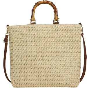 Women Straw Woven Handbag Summer Beach Bags Large Capacity Stylish Crossbody Bag with Bamboo Handle for Outdoor Tr