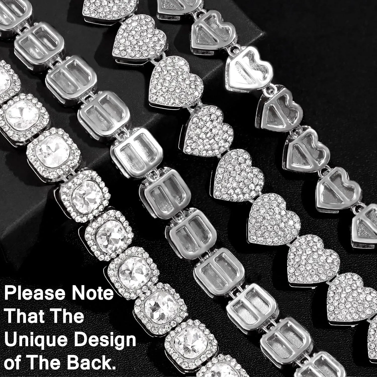 Women's 18 20'' Zinc Necklace, Clustered Diamond Tennis Chain & Heart Necklace Set, Hip Hop Jewelry, Gold, Cuban Link, for Female, Gifts