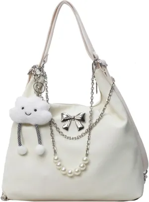 Women's Aesthetic Crossbody Bag Cute Bag Handbag Tote Bag Shoulder Bag Bag with Metal Chain Pendant