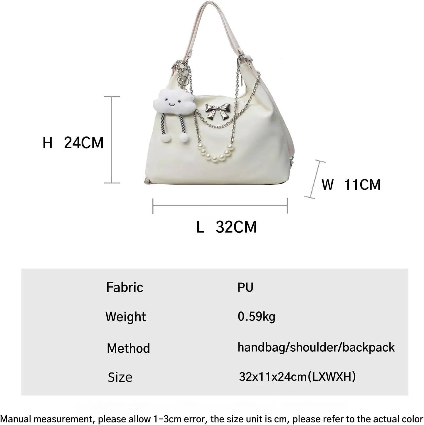 Women's Aesthetic Crossbody Bag Cute Bag Handbag Tote Bag Shoulder Bag Bag with Metal Chain Pendant