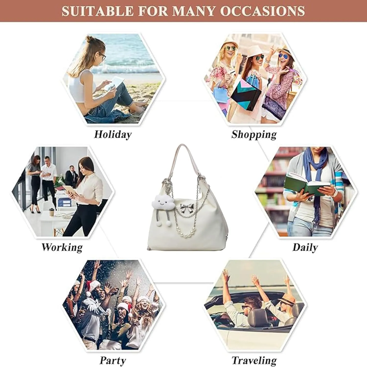 Women's Aesthetic Crossbody Bag Cute Bag Handbag Tote Bag Shoulder Bag Bag with Metal Chain Pendant