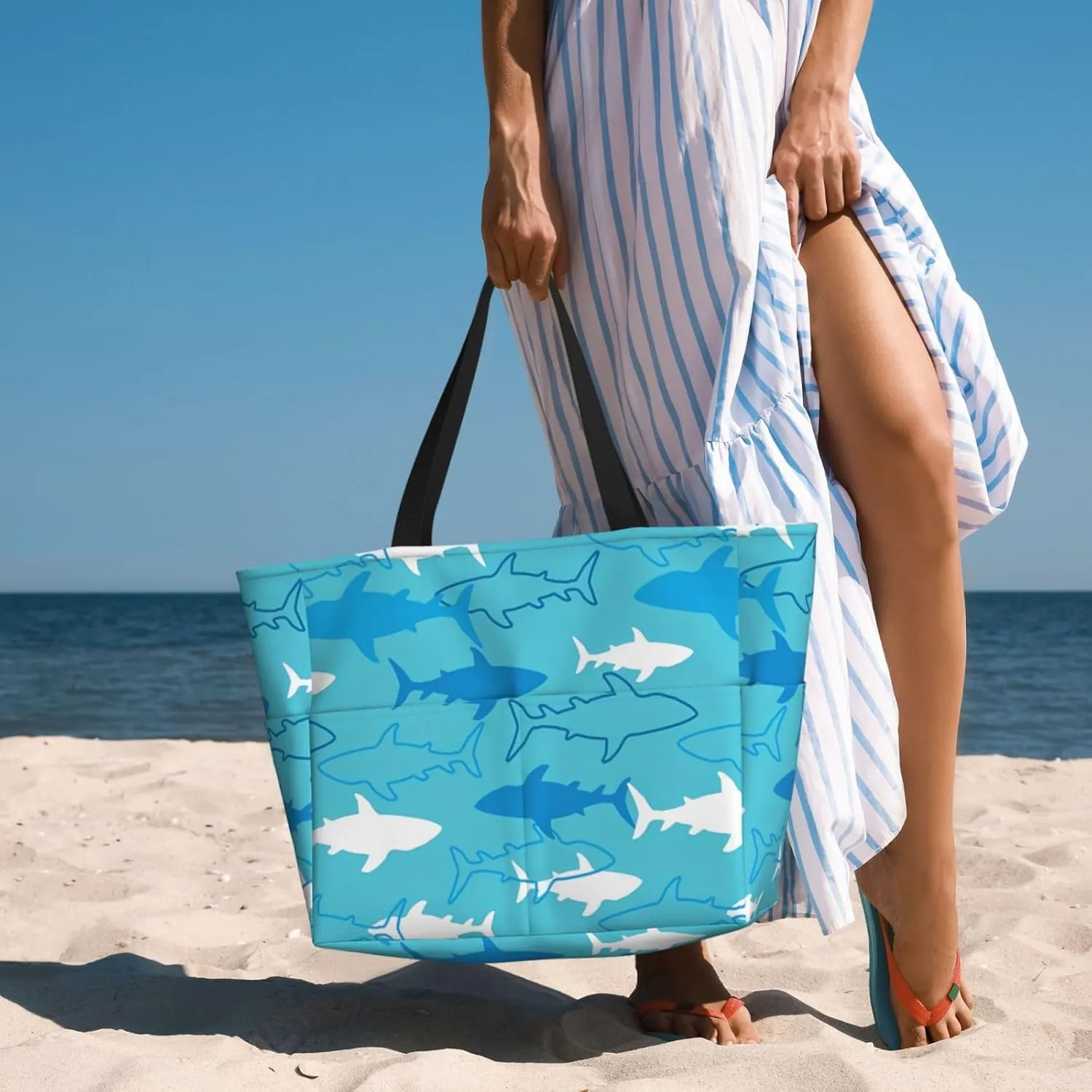 Women's Beach Travel Bags Large Waterproof Tote Bag with Pockets Sandproof Handbag for Beach Gym Vacation