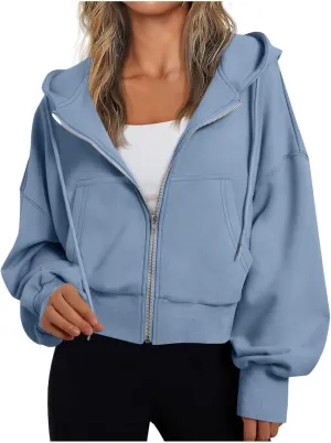 Womens Classic Fall Winter Sweatshirt Thicken Warm Cozy Soft Sweatshirts Long Sleeve Zip Up Hoodies with Pockets