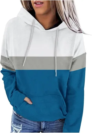 Womens Color Block Hooded Sweatshirts Casual Everyday Hoodies Long Sleeve Soft Loose Cozy Versatile Pullover Tops