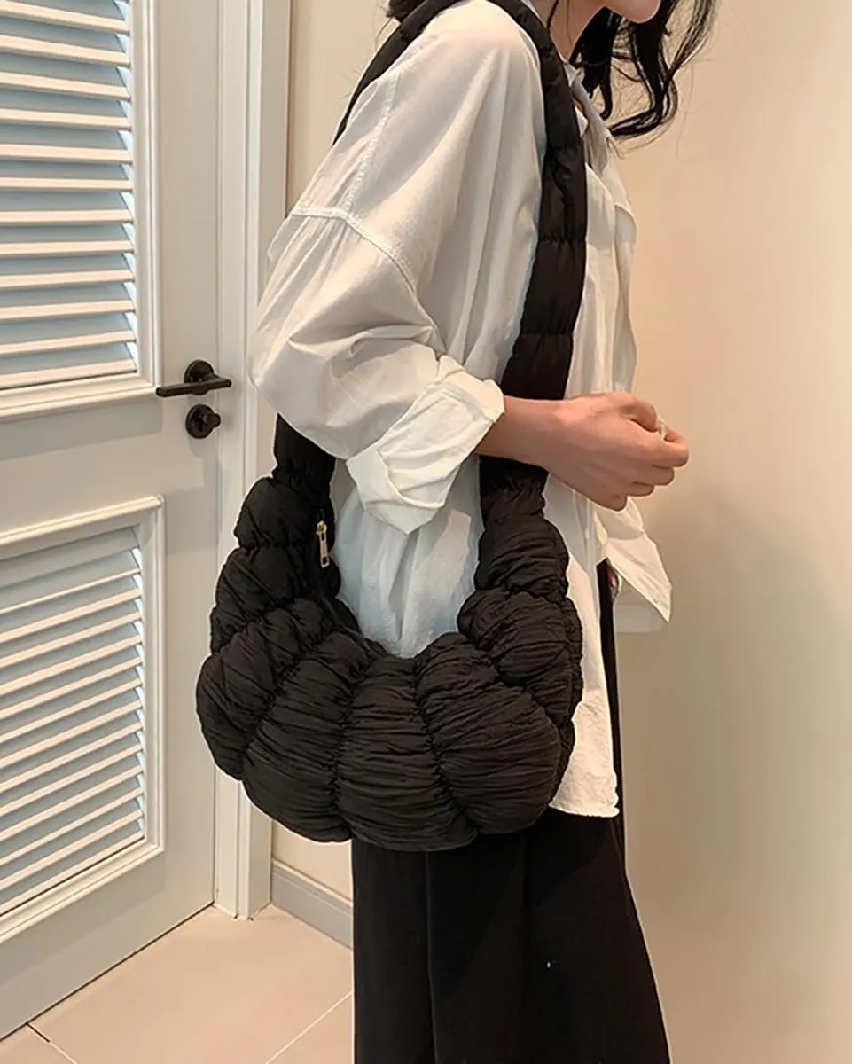 Women's Crescent Shoulder Crossbody Bag Bubble Cloud Handbag Summer Large Totes Pleated Dumpling Top Handle Purse