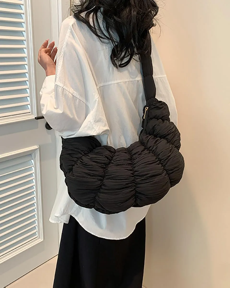 Women's Crescent Shoulder Crossbody Bag Bubble Cloud Handbag Summer Large Totes Pleated Dumpling Top Handle Purse