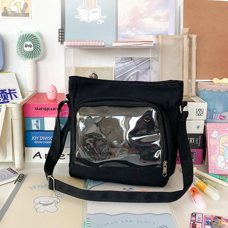 Women's Daily Minority Simple Transparent Basic Cartoon Doll Large Crossbody Bags