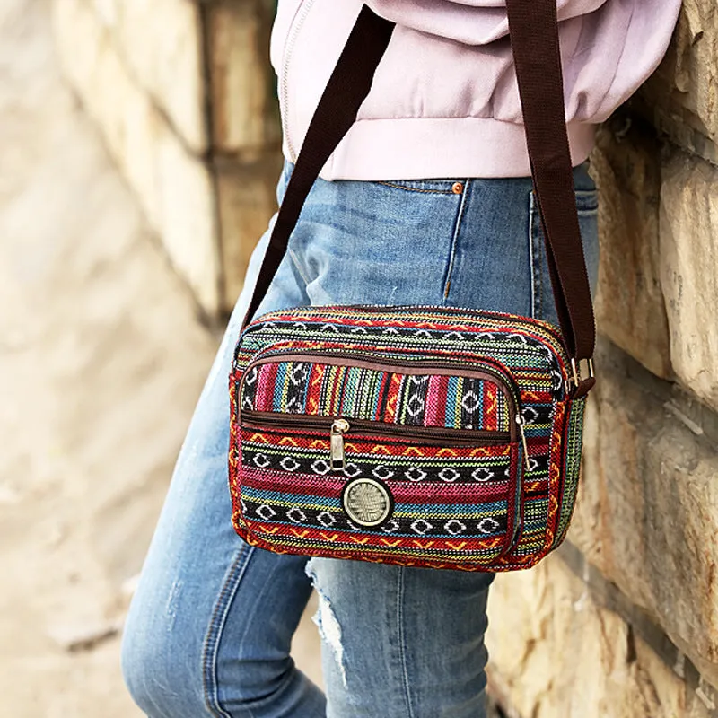 Women's Fashion Canvas Ethnic Style Large Capacity Crossbody Bags