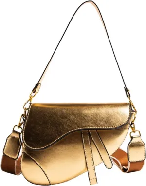 Women's Fashion Glossy Surface Saddle Shoulder Bag, PU Leather Clutch Underarm Handbag,Trendy Cow Print Satchel,Crossbody
