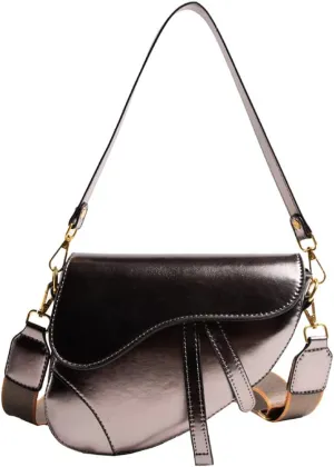 Women's Fashion Glossy Surface Saddle Shoulder Bag, PU Leather Clutch Underarm Handbag,Trendy Cow Print Satchel,Crossbody
