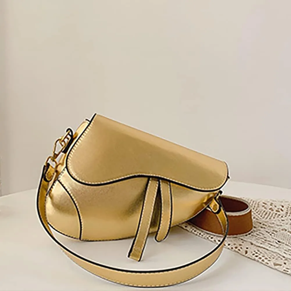 Women's Fashion Glossy Surface Saddle Shoulder Bag, PU Leather Clutch Underarm Handbag,Trendy Cow Print Satchel,Crossbody