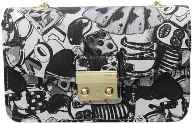 Women’s Fashion Printed Shoulder Bag, PU Leather Graffiti Square Tote Purse, Ladies Vintage Painted Pattern Crossbody Bag