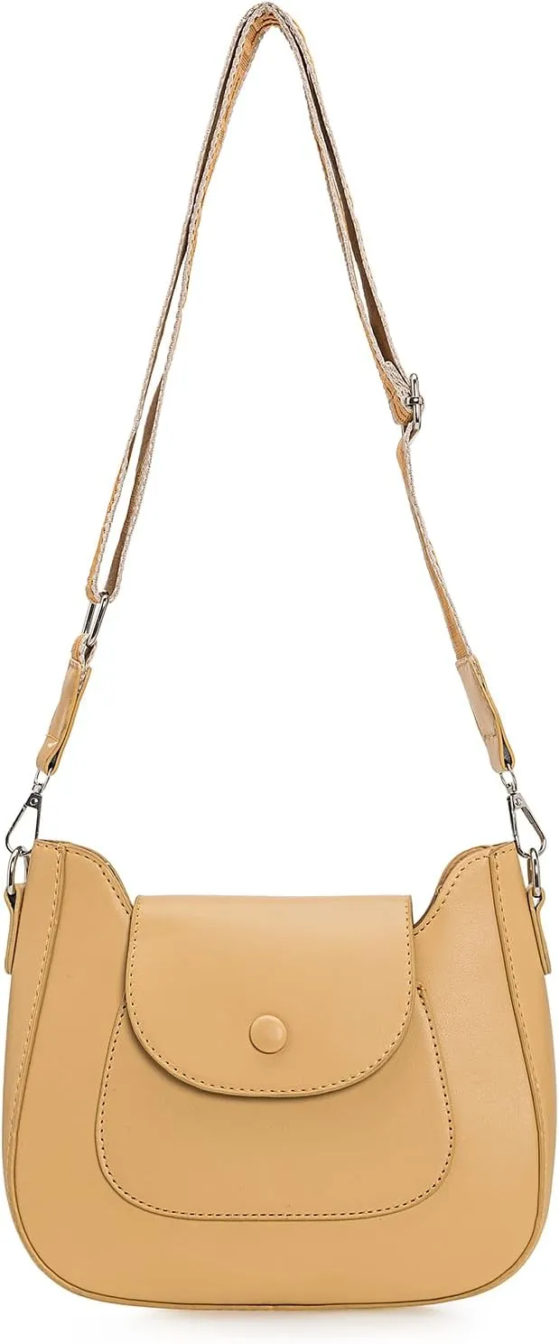 Women's Handbag Pu Leather Semi-Circular Saddle Bag Crossbody Bag, Yellow
