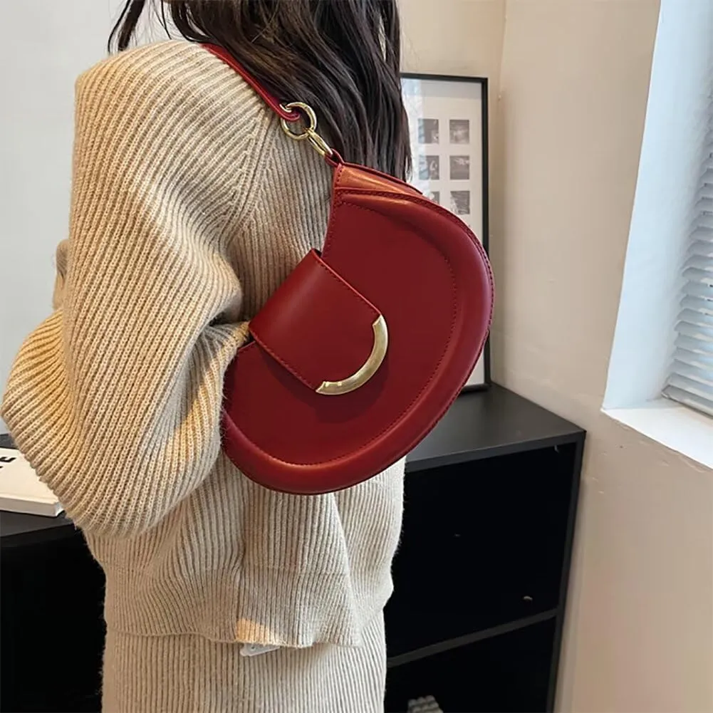 Women’s Leather Shoulder Bag Designer Crossbody Purse Simple Crescent Bag Top Handle Satchel Purse Vintage Tote Bag