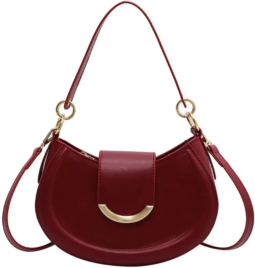 Women’s Leather Shoulder Bag Designer Crossbody Purse Simple Crescent Bag Top Handle Satchel Purse Vintage Tote Bag