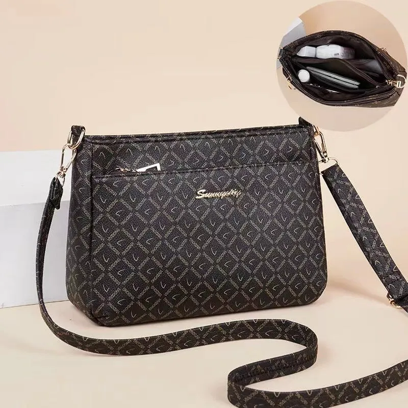 Women's Leather Wide Bottom Large Capacity Mother's Crossbody Bags