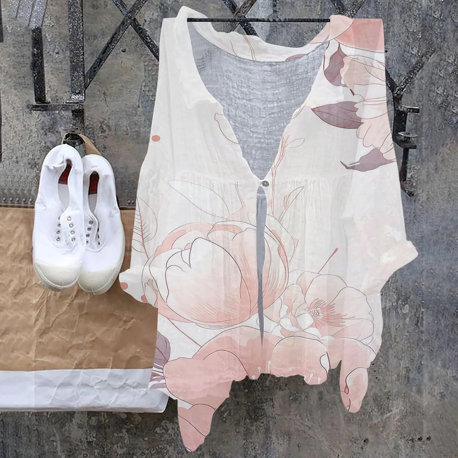 Women's Linen Blouse Women's Floral Butterfly Print Natural Autumn Fragrant Fabric Shirt Cotton Linen Shirt Blouse