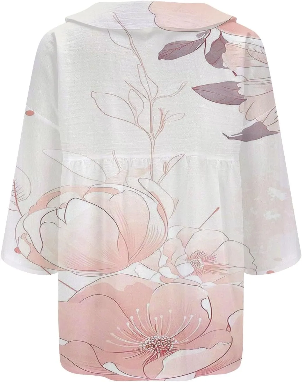 Women's Linen Blouse Women's Floral Butterfly Print Natural Autumn Fragrant Fabric Shirt Cotton Linen Shirt Blouse