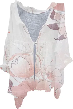 Women's Linen Blouse Women's Floral Butterfly Print Natural Autumn Fragrant Fabric Shirt Cotton Linen Shirt Blouse