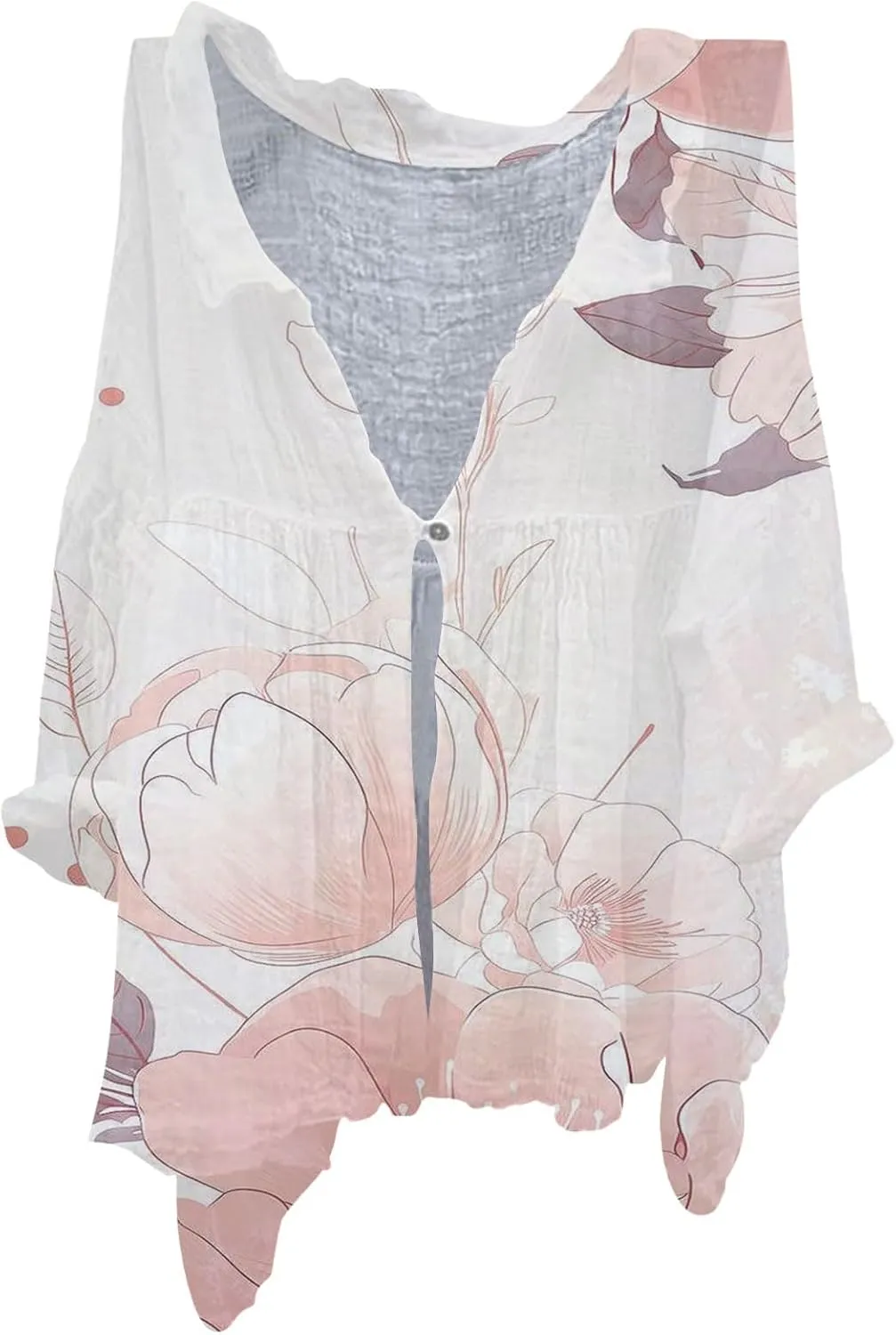 Women's Linen Blouse Women's Floral Butterfly Print Natural Autumn Fragrant Fabric Shirt Cotton Linen Shirt Blouse
