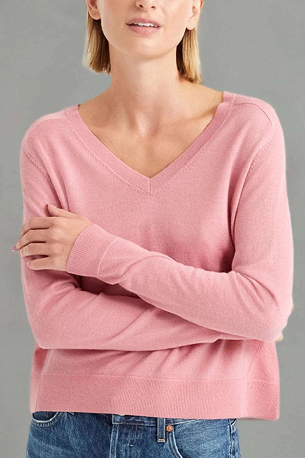 Women's Merino Wool Sweater Casual Lightweight V-Neck Raglan Sleeve Top Pullover