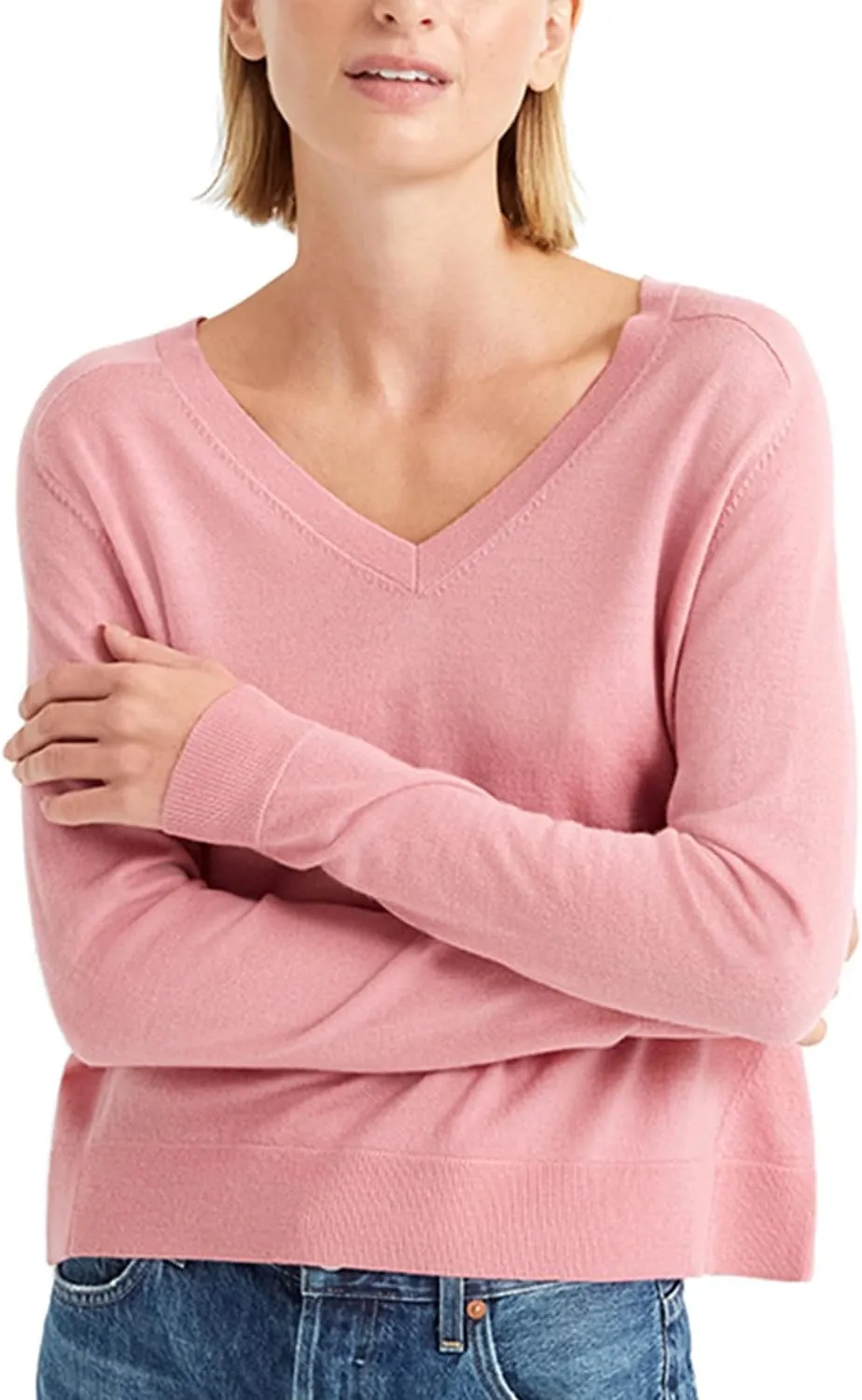 Women's Merino Wool Sweater Casual Lightweight V-Neck Raglan Sleeve Top Pullover