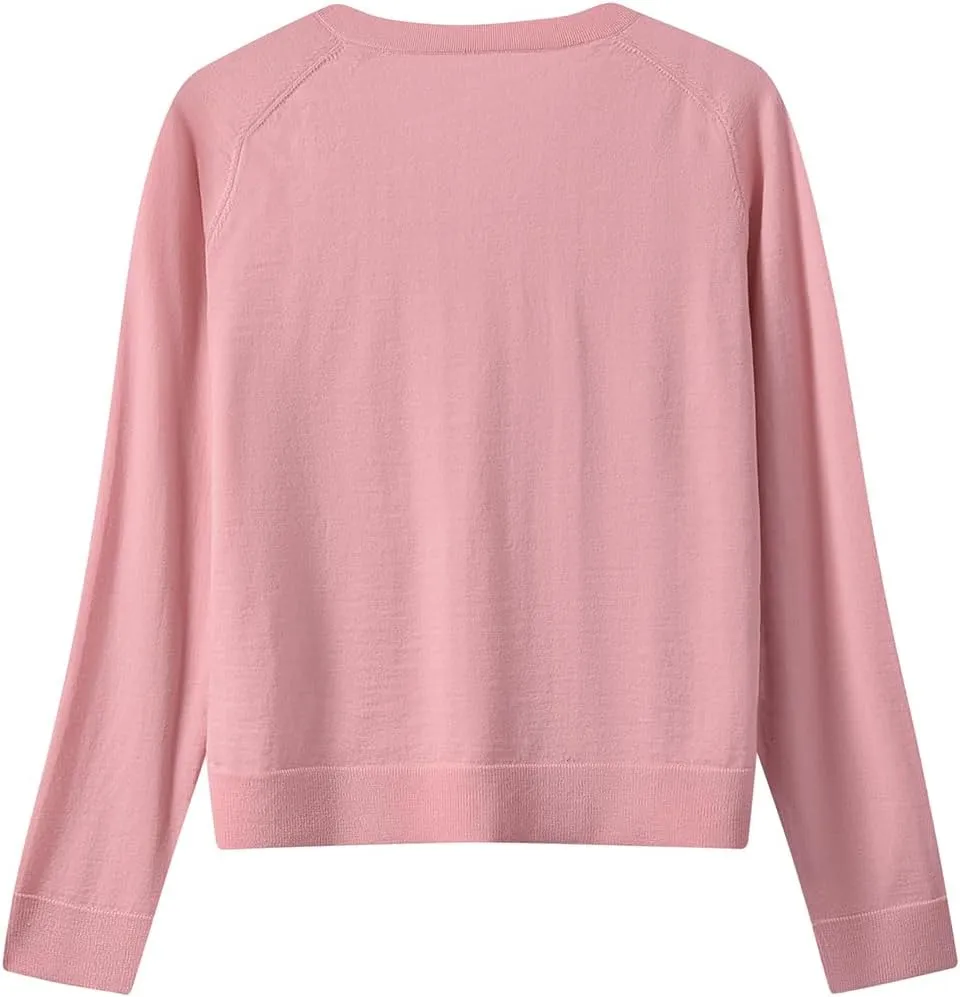 Women's Merino Wool Sweater Casual Lightweight V-Neck Raglan Sleeve Top Pullover