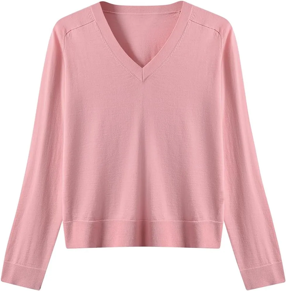Women's Merino Wool Sweater Casual Lightweight V-Neck Raglan Sleeve Top Pullover