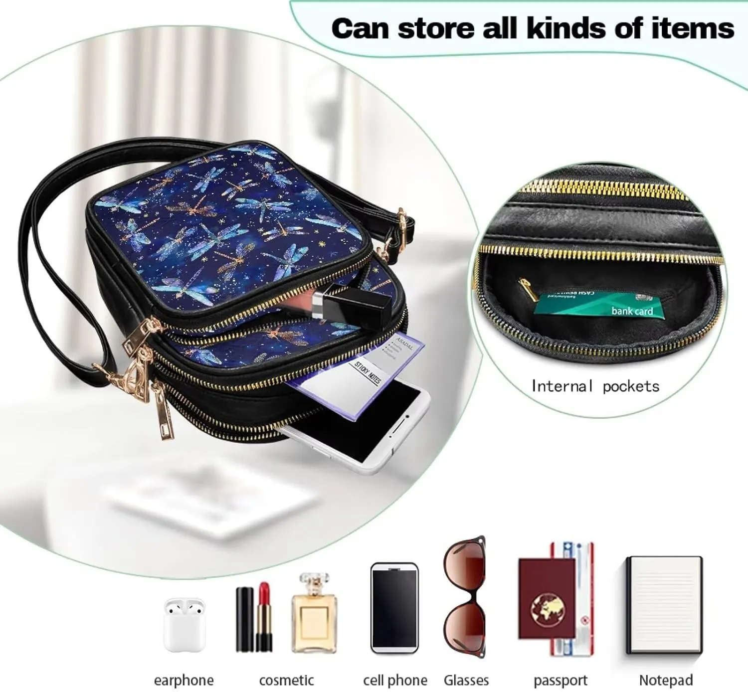 Womens Multi Pocket PU Leather Crossbody Bag Shoulder Bag Handbags with Adjustable Strap for Ladies Teen Girls