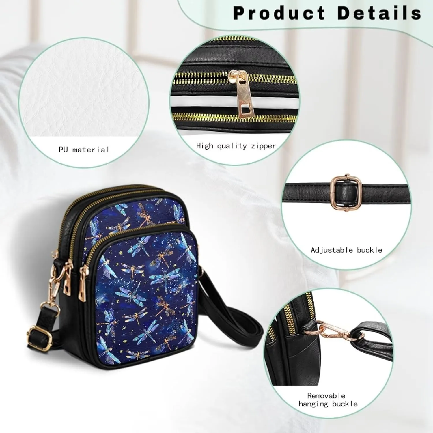Womens Multi Pocket PU Leather Crossbody Bag Shoulder Bag Handbags with Adjustable Strap for Ladies Teen Girls