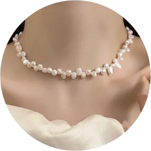 Women's Natural Freshwater Small Baroque Pearl Clavicle Necklace, Irregular Shaped Trendy Jewelry