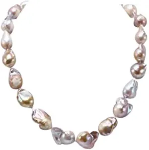 Womens Pearl Jewelry 12-20mm Champagne Baroque Freshwater Cultured Pearl Necklace 20"