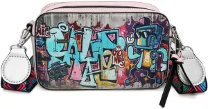 Women's Printed Graffiti Shoulder Bag, PU Hip Hop Fashion Square Crossbody Bag, Retro Casual Multicolor Clutch Purse