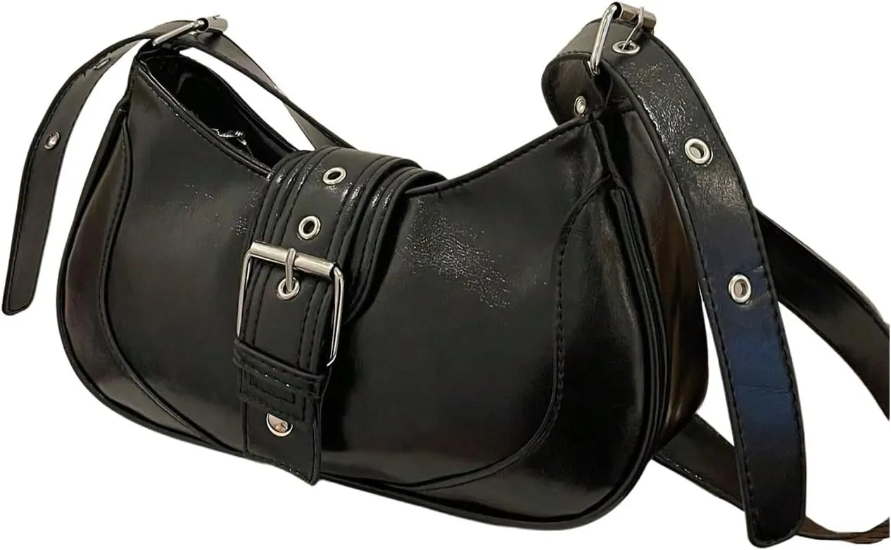 Women's PU Leather Zipper Closure Shoulder Handbags Vintage Belt Buckle Crossbody Hobo Bags Purse