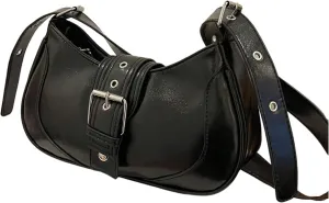 Women's PU Leather Zipper Closure Shoulder Handbags Vintage Belt Buckle Crossbody Hobo Bags Purse