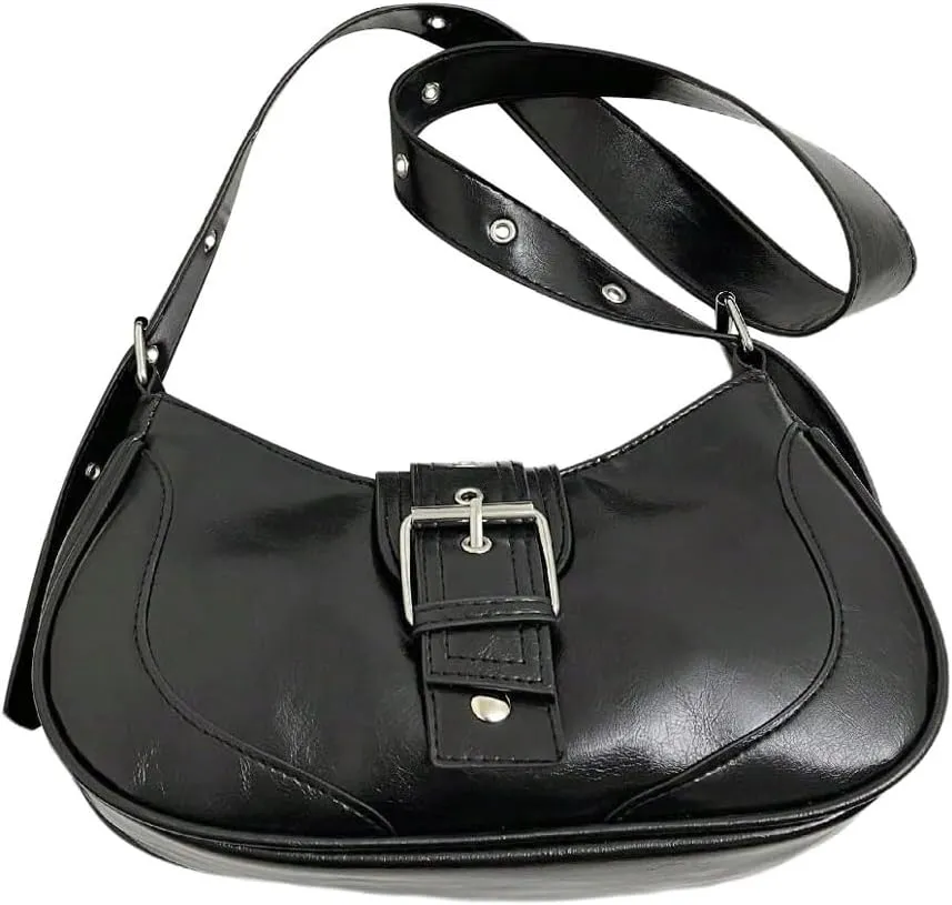 Women's PU Leather Zipper Closure Shoulder Handbags Vintage Belt Buckle Crossbody Hobo Bags Purse