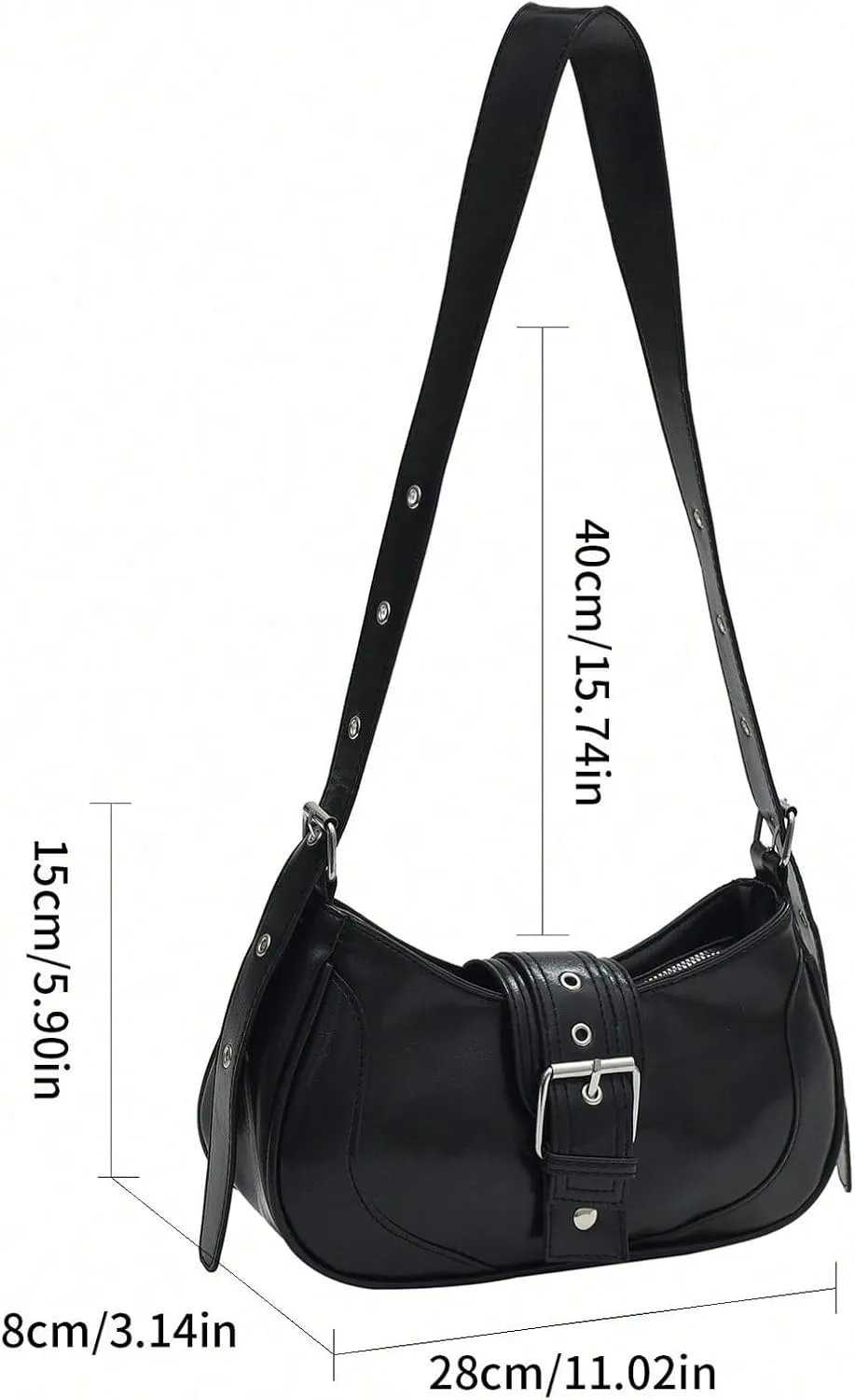 Women's PU Leather Zipper Closure Shoulder Handbags Vintage Belt Buckle Crossbody Hobo Bags Purse