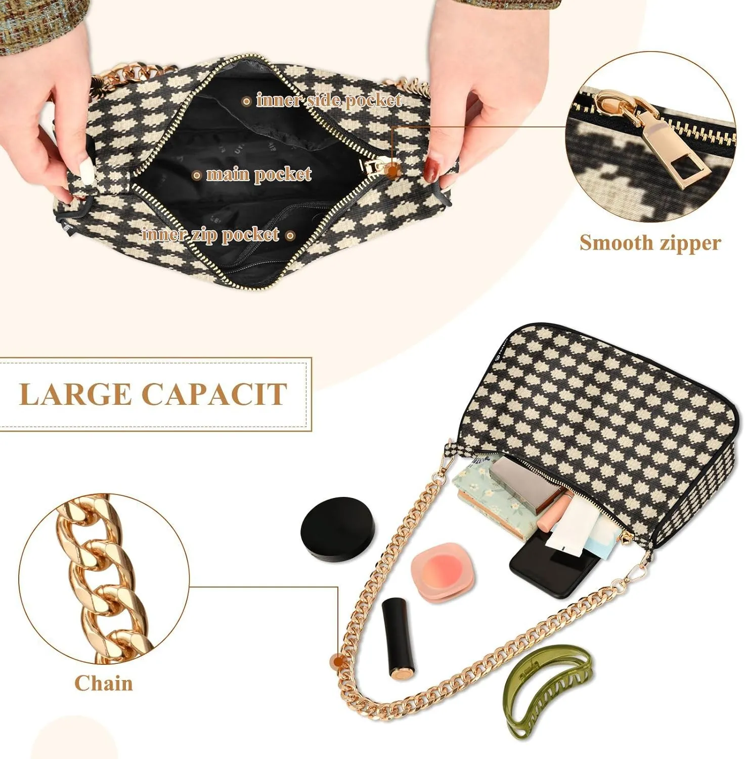 Womens Shoulder Bag Crossbody Purse Hobo Handbag for Ladies Gold Chain