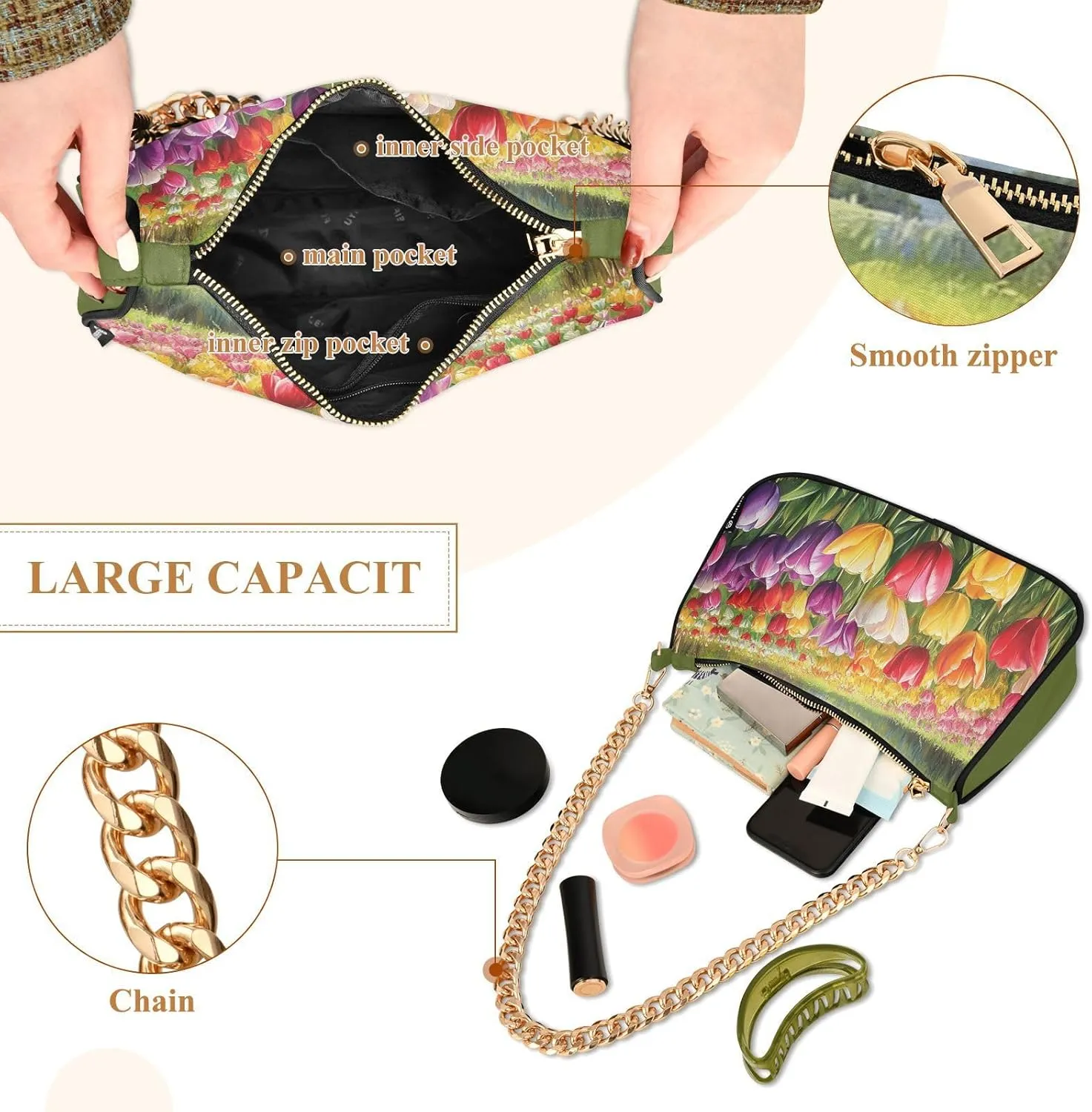 Womens Shoulder Bag Crossbody Purse Hobo Handbag for Ladies Gold Chain