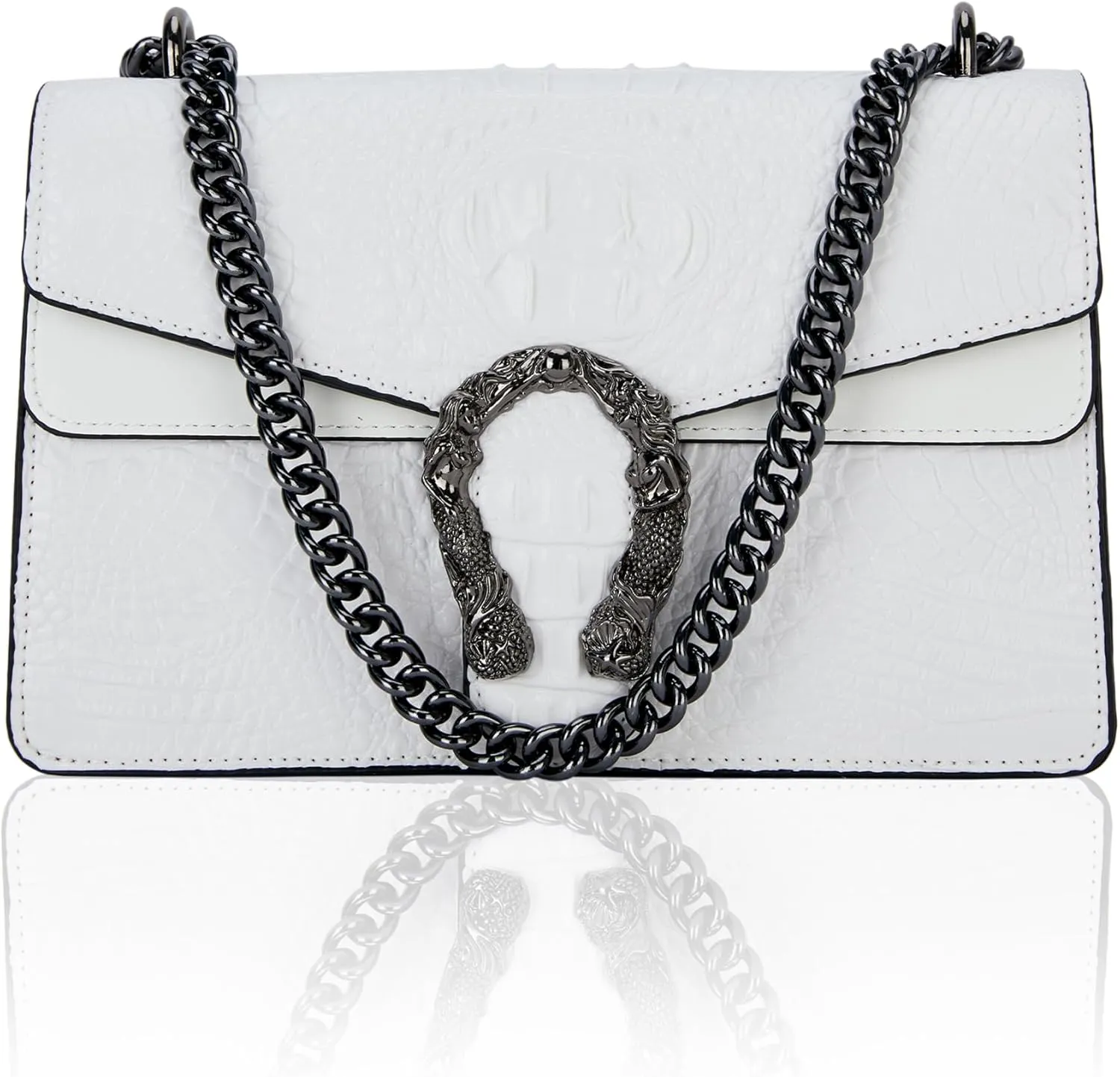 Women's Snake Print Crossbody Shoulder Bag PU Leather Satchel Chain Purse Evening Clutch Handbag