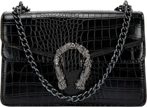 Women's Snake Print Crossbody Shoulder Bag PU Leather Satchel Chain Purse Evening Clutch Handbag