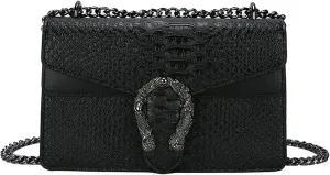 Women's Snake Print Crossbody Shoulder Bag PU Leather Satchel Chain Purse Evening Clutch Handbag