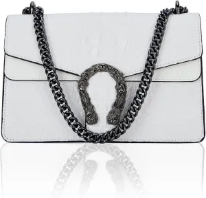 Women's Snake Print Crossbody Shoulder Bag PU Leather Satchel Chain Purse Evening Clutch Handbag