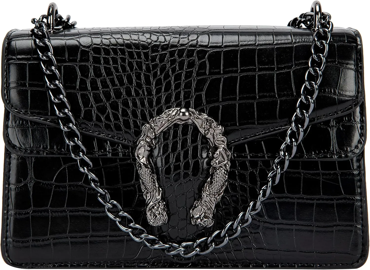 Women's Snake Print Crossbody Shoulder Bag PU Leather Satchel Chain Purse Evening Clutch Handbag