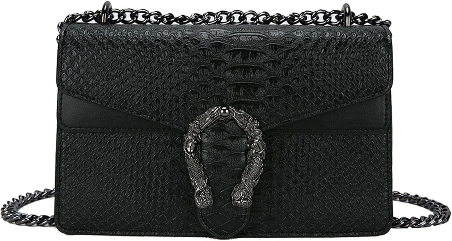 Women's Snake Print Crossbody Shoulder Bag PU Leather Satchel Chain Purse Evening Clutch Handbag