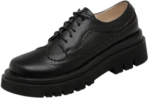 Women's Two Tone Oxfords Shoes Lace Up Wingtip Perforated Mid Heels Vintage Saddle Oxford Brogues