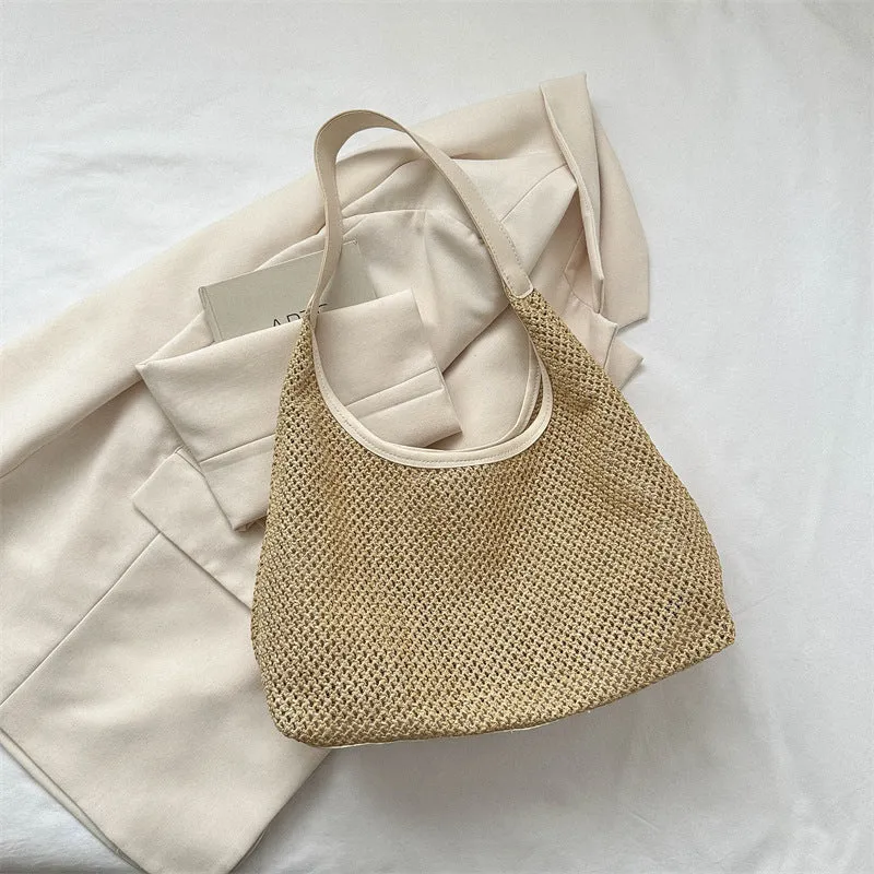 Women's Vintage Weave Straw Large Capacity Underarm Crossbody Bags