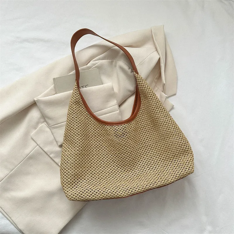 Women's Vintage Weave Straw Large Capacity Underarm Crossbody Bags