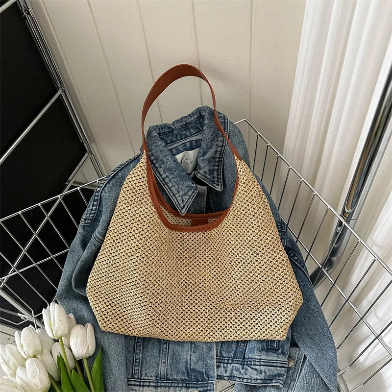 Women's Vintage Weave Straw Large Capacity Underarm Crossbody Bags