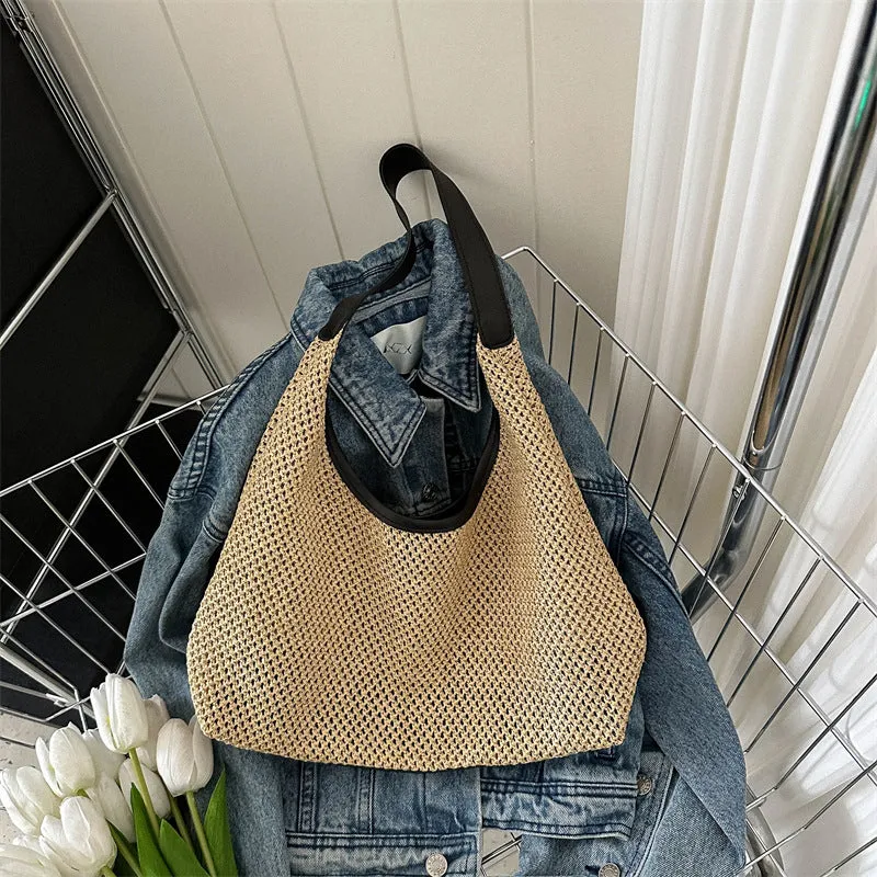 Women's Vintage Weave Straw Large Capacity Underarm Crossbody Bags